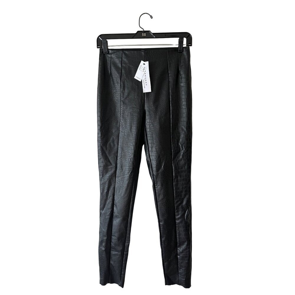 Top Shop Faux Crocodile Embossed Black Straight Leather Leg Pants  - Size 2 READ